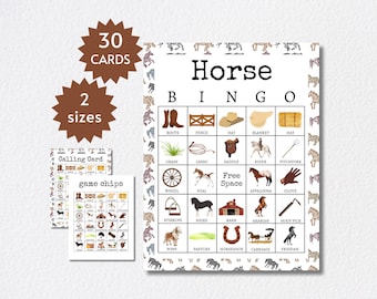 Horse Bingo Cards, Printable Wild West Party Game, Includes Full and Half Pages