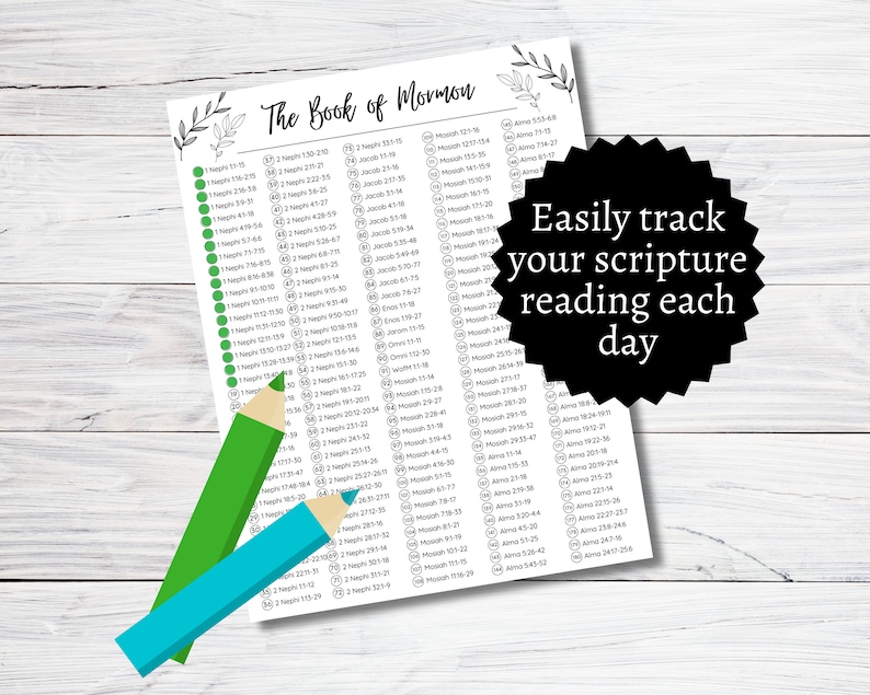 365 Days Book of Mormon Reading Chart, Printable One Year LDS Scripture ...