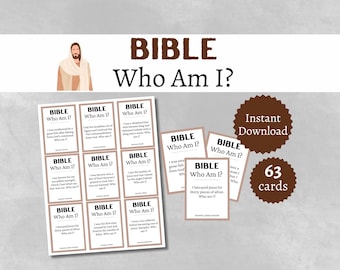 Bible Who Am I Trivia Cards, Printable Christian Party Game for Kids, Teens, and Adults, New and Old Testament Church Activity
