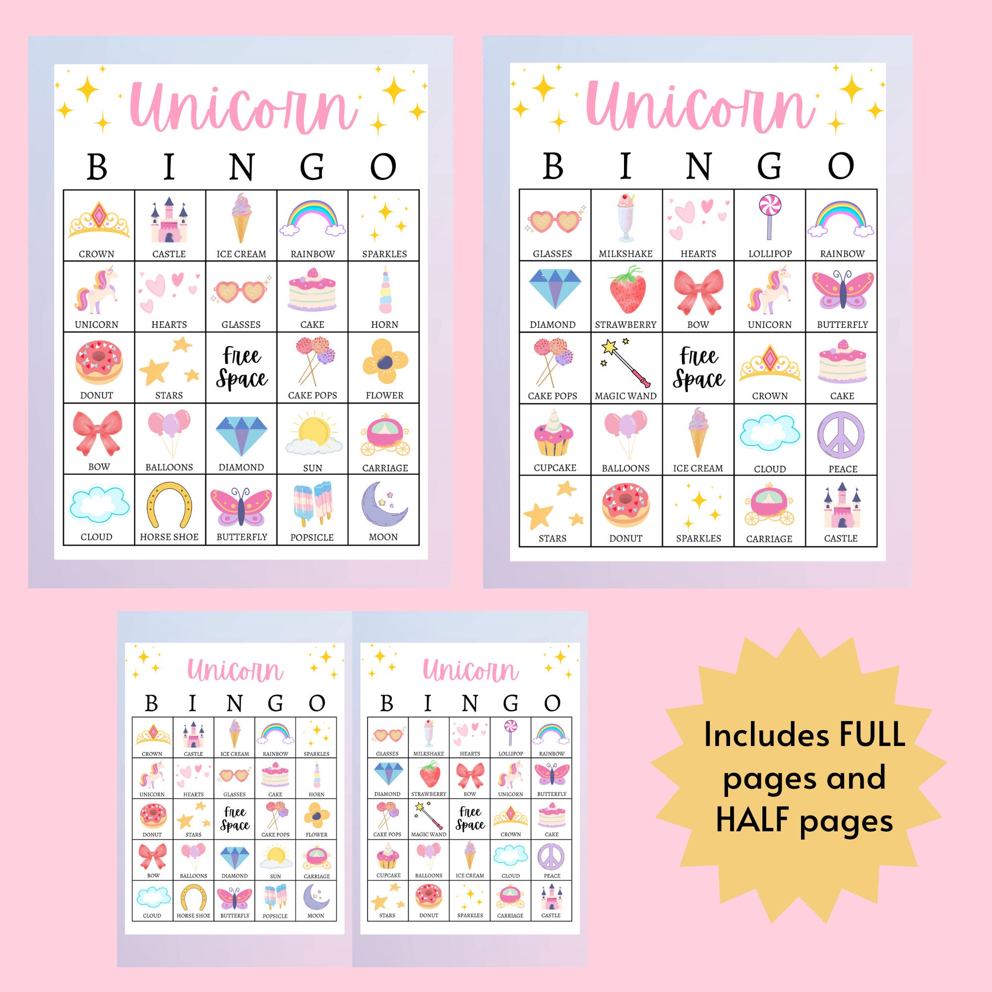 Unicorn Bingo, Unicorn Party Games, Printable Unicorn Birthday Party