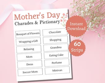 Mother&#39;s Day Charades, Printable Mother&#39;s Day Party Game, Mom-themed Pictionary Cards, Group Activity for Kids, Teens, and Adults