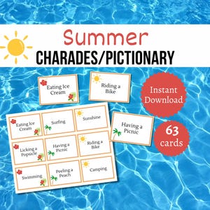 Summer Charades Cards, Printable Pool Party Game for Kids, Teens, and Adults, Summertime Pictionary Activity