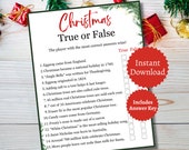 Christmas True or False Game, Printable Holiday Trivia Activity, Christmas Party Game for Kids, Teens, and Adults