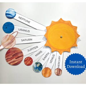 Solar System Spinner Craft, Printable Planets Activity for Kids, Science Learning Resource