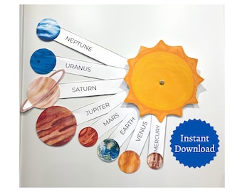 Sonnensystem Spinner Handwerk, Druckbare Planeten Aktivität für Kinder, Wissenschaftliche Lernressource