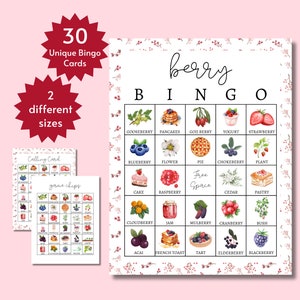 Tarjetas de bingo de bayas, juego de fiesta temático de bayas imprimibles para todas las edades, actividad de verano para niños, adolescentes y adultos