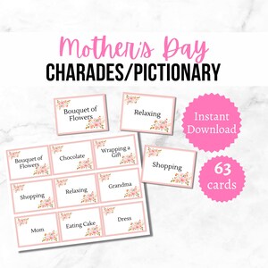 Cartes de charades pour la fête des mères, jeu de fête des mères à imprimer pour enfants, adolescents et adultes, activité picturale sur le thème des mamans