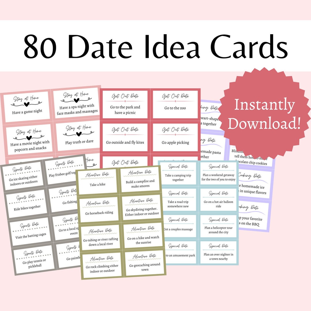 Date Idea Cards Printable Date Night Cards Couple Date Etsy