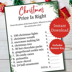 Christmas Price Is Right Game, Printable Holiday Activity Page, Christmas Party Trivia for Kids, Teens, and Adults