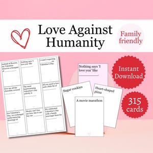 Juego de cartas de San Valentín para niños, adolescentes y adultos, Love Against Humanity, juegos de fiesta para toda la familia, actividad imprimible de febrero