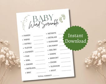 Juego de palabras revueltas para bebés, juego para fiestas de baby shower