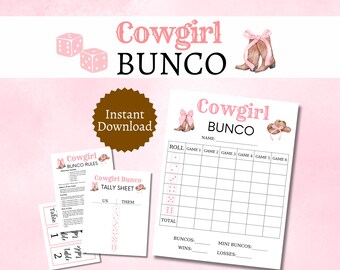 Cowgirl Bunco Cards, Printable Western Party Game, Includes Full and Half Pages