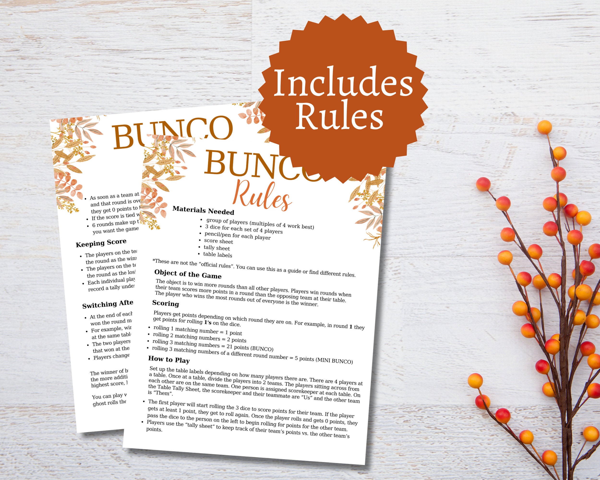 Printable Thanksgiving Bunco Score Cards, Bunco Game Bundle, Fall Party ...