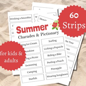 Summer Charades and Pictionary Cards, Printable Summer Game for Kids ...