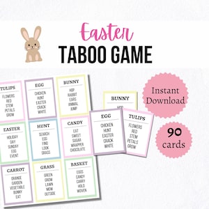 Tarjetas tabú de Pascua, juego imprimible para fiestas de Pascua para niños, adolescentes y adultos, actividad de palabras prohibidas