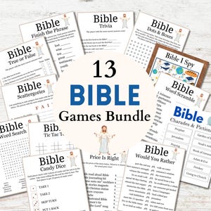 Bible Games Bundle, Printable Bible-Themed Activity Party Games for Kids, Teens, and Adults, Youth Group Sunday School Pages