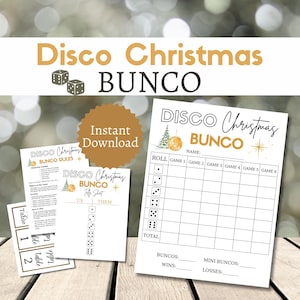 Disco Christmas Bunco Cards Bundle, druckbares Urlaubspartyspiel für große Gruppen, Weihnachtsaktivität für Kinder, Jugendliche und Erwachsene