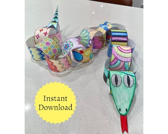 Paper Chain Snake Craft, Printable 3D Art Activity for Kids