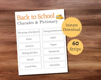 Back to School Charades, Printable Classroom Pictionary Cards, School Party Game for Kids, Teens, and Adults, School Theme Game for Teachers