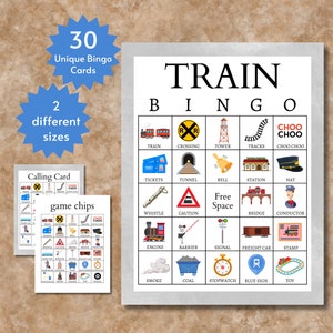 Zug-Bingokarten, druckbares Eisenbahn-Partyspiel für Kinder, Jugendliche und Erwachsene