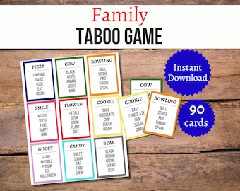 Family Taboo Game, Family Party Games, Printable Games for Teens, Printable Games for Kids, Printable Card Games