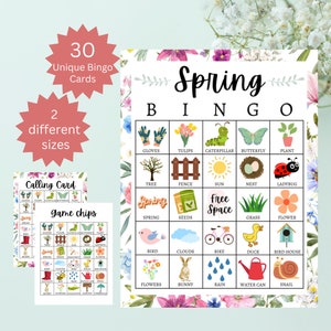 Lot de cartes de bingo printanier, jeu de fête printanier à imprimer pour enfants, adolescents et adultes, activité de groupe