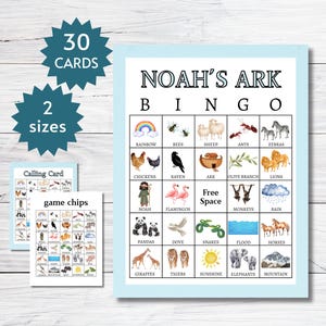 Noah&#39;s Ark Bingo Cards, Bible Stories Party Game for Kids, Teens, and Adults, Printable Christian Church Activity, Full and Half Pages
