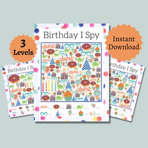 Birthday I Spy Game, Printable Birthday Party Game for Kids, Cute Counting Activity Pages