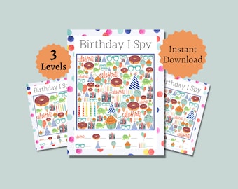 Birthday I Spy Game, Birthday Games for Kids, Birthday Games Printable, Birthday Party Game Tween