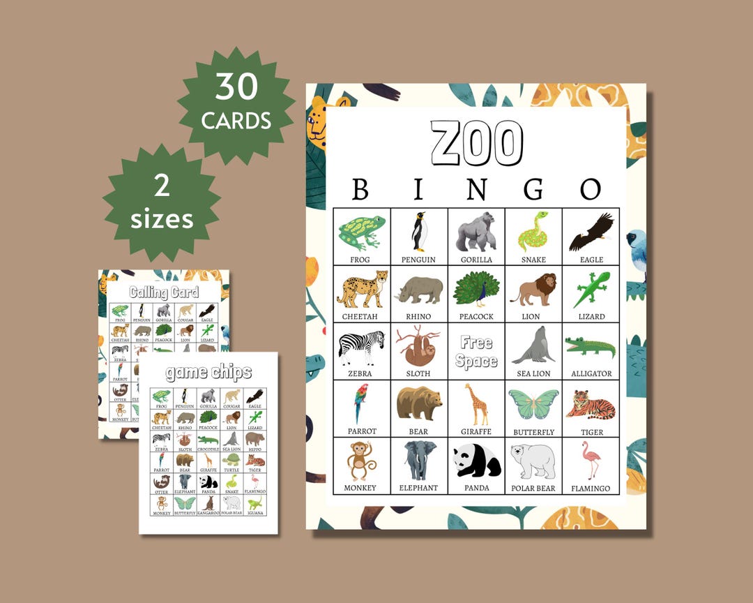 Zoo Bingo Cards Bundle, Printable Zoo Animals Birthday Party Game for ...
