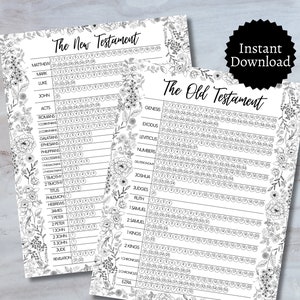 Bible Reading Trackers, Floral Scripture Reading Charts, Printable New Testament and Old Testament Study Guide