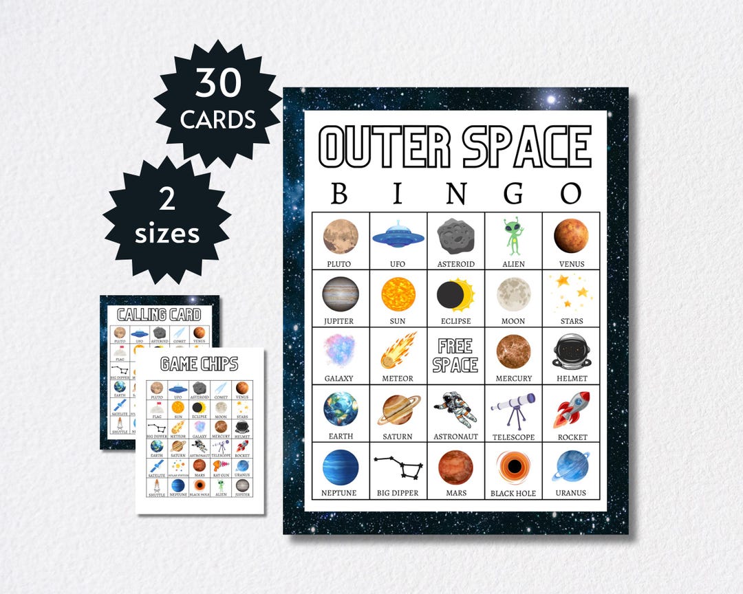 Outer Space Bingo Cards, Solar System Party Game, Printable Planet ...