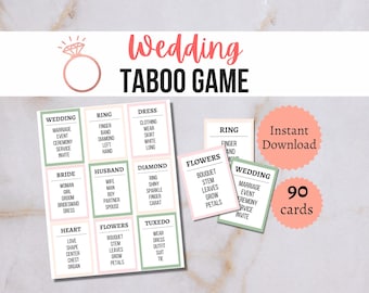Wedding Taboo Cards, Bridal Shower Party Game, Printable Bachelorette Activity for Kids, Teens, and Adults