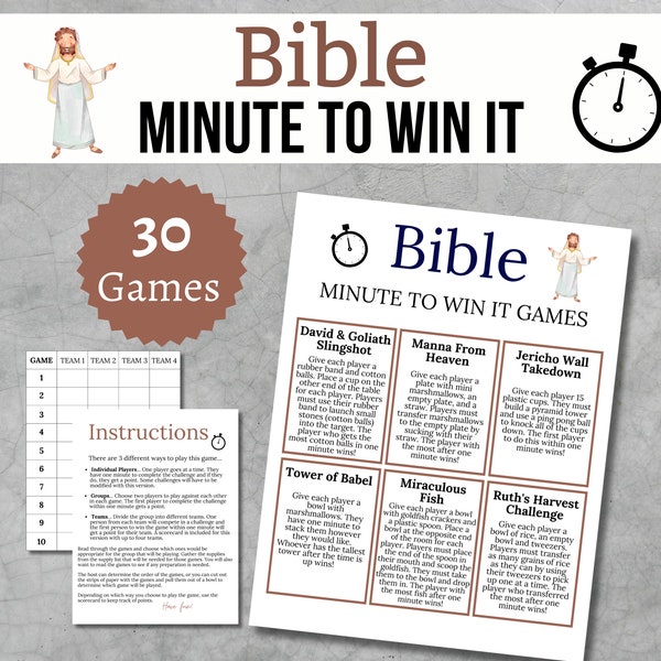 Jeux Bible Minute to Win It, Jeux bibliques à imprimer, Jeux bibliques