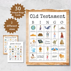 Tarjetas de bingo del Antiguo Testamento, juego de fiesta bíblico imprimible para niños, adolescentes y adultos, actividad grupal para jóvenes cristianos, bingo de historias bíblicas