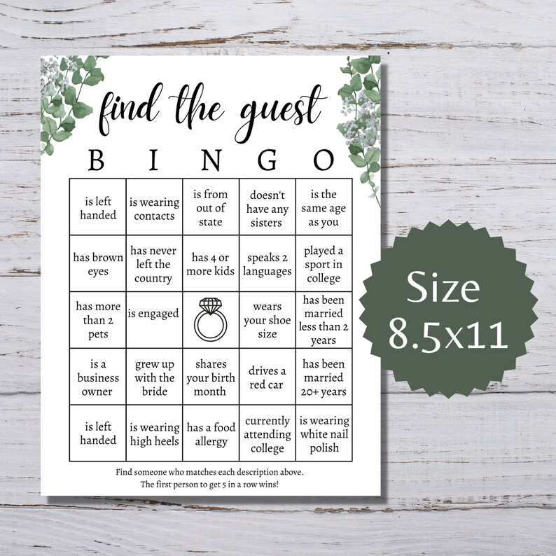 Wedding Find the Guest Bingo Cards, Printable Wedding Party Game for ...