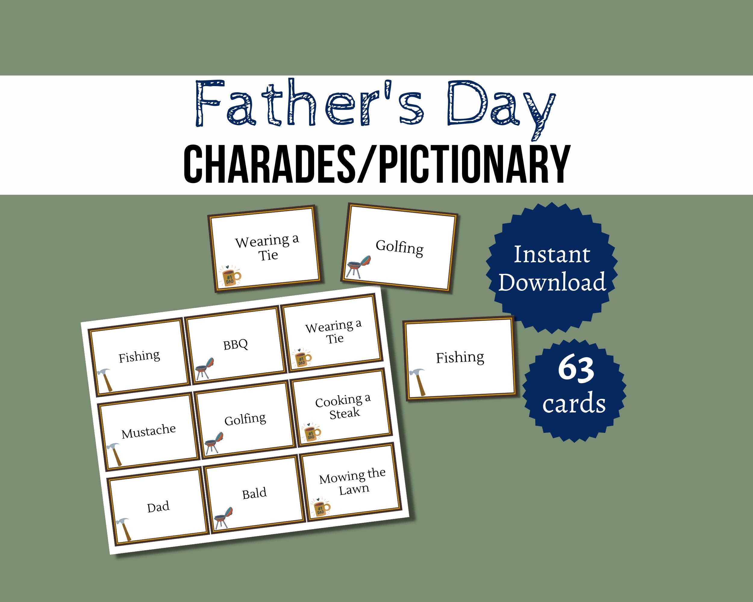 Juego de Pictionary para el Día del Padre, tarjetas de charadas  imprimibles, actividad para la fiesta del Día del Padre para niños,  adolescentes y adultos. - Etsy México, image size:2500x2000