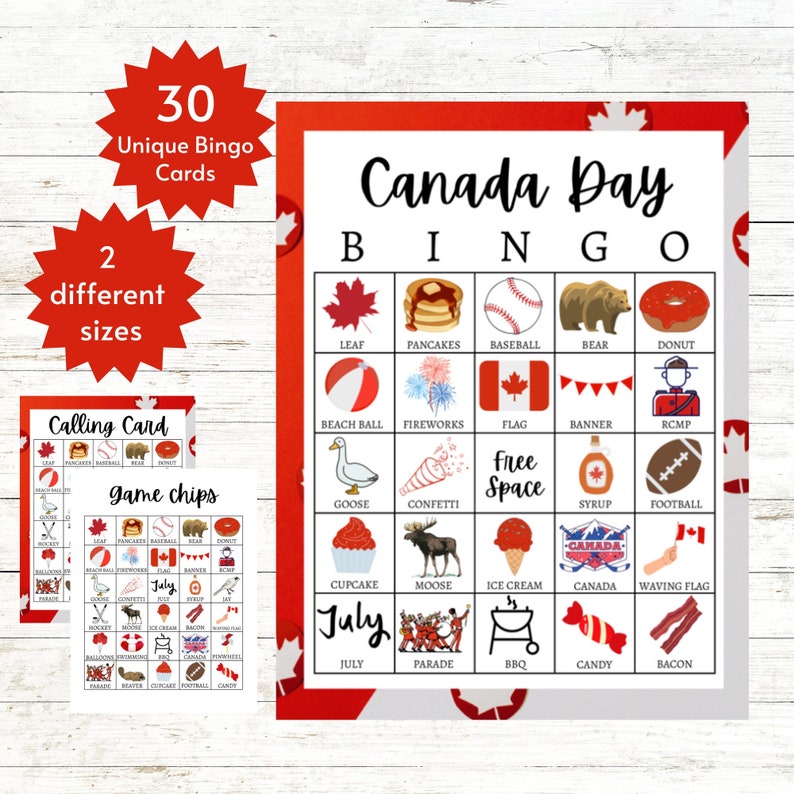 Canada Day Bingo Printable Canada Day Game Canada Day Games Etsy
