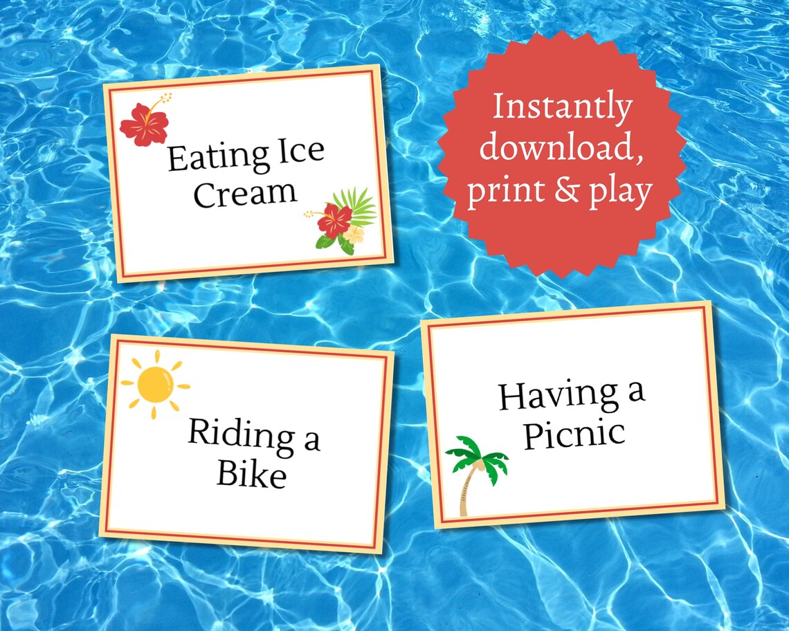 Summer Charades Cards, Printable Pool Party Game for Kids, Teens, and ...