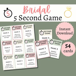 Bridal Shower 5 Sekunden Spiel, druckbare Hochzeitsfeier Spiel für Kinder, Jugendliche und Erwachsene, Ehe Aktivität für Gruppen, fünf Sekunden Trivia
