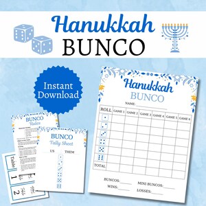 Chanukka Bunco-Kartenpaket, druckbares Chanukka-Partyspiel für Gruppen, Feiertagswürfelaktivität, enthält ganze und halbe Seiten
