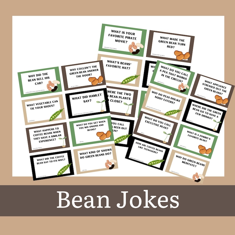Bean Jokes, Bean Joke Cards, Printable Bean Games Etsy