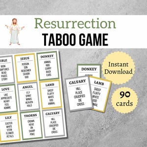 Gioco tabù sulla Resurrezione, attività pasquali stampabili, giochi biblici per bambini, adolescenti e adulti, gioco per feste della Settimana Santa