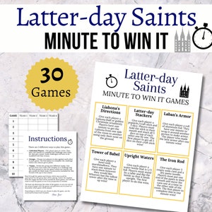 Latter Day Saints Minute to Win it, LDS Games, LDS Printables, LDS Party Games, Latter-Day Saints Youth Games