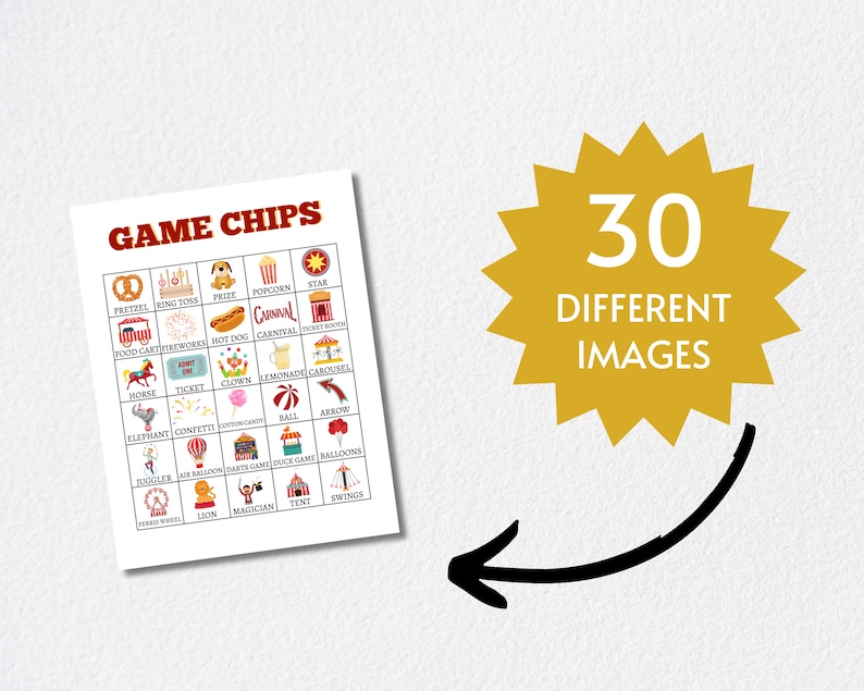 Carnival Bingo Cards, Printable Circus Party Game for Kids, Teens, and ...
