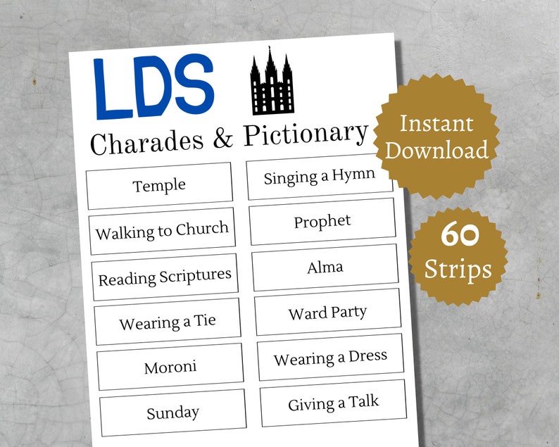 LDS Charades, Printable LDS Pictionary Cards, Latter Day Saint Party Games, LDS Games - Etsy
