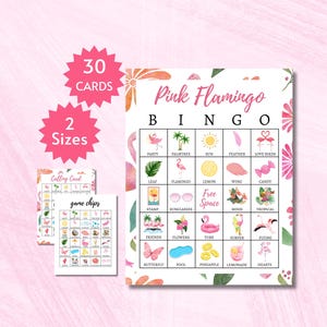 Juego de bingo de flamencos rosados: actividad imprimible de luau de verano para niños, adolescentes y adultos.