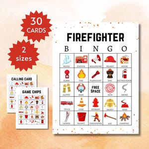Firefighter Bingo Cards, Printable Fireman Party Game for Kids