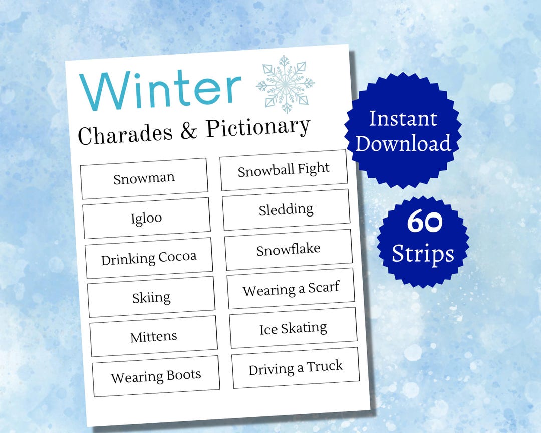 Juego de charadas invernales, tarjetas de Pictionary imprimibles, actividad  invernal para niños, adolescentes y adultos, fiesta con temática de nieve.  ..., image size:1080x864