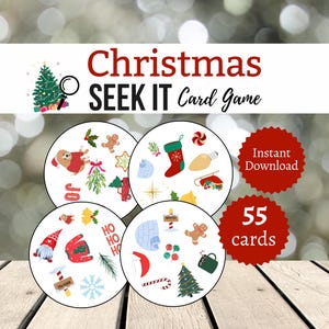 Weihnachten Seek It Kartenspiel, druckbares Dezember Partyspiel für Kinder, Jugendliche und Erwachsene, I Spionage Urlaubsaktivität